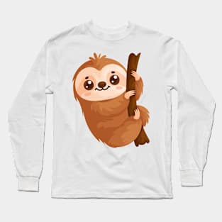 Cute sloth on a branch Long Sleeve T-Shirt